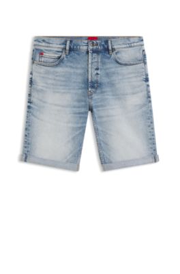 Tapered-fit shorts in bright-blue stretch denim, Light Blue