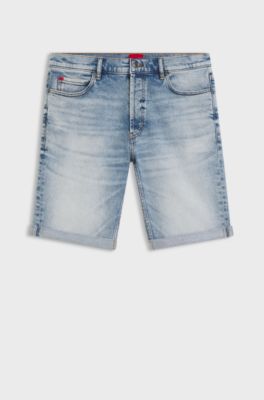 Tapered-fit shorts in bright-blue stretch denim, Light Blue