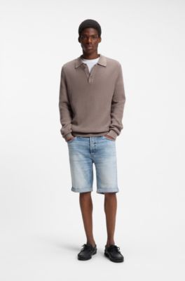 Tapered-fit shorts in bright-blue stretch denim, Light Blue