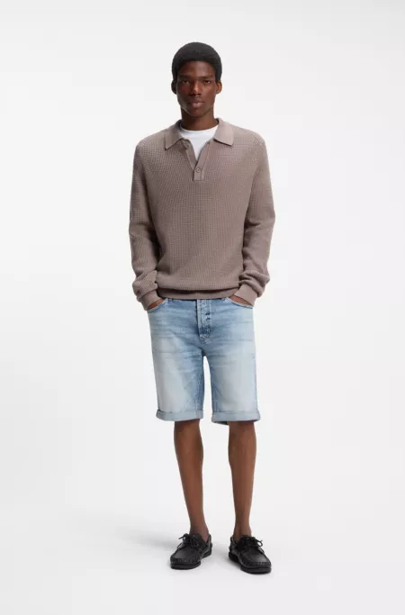 Tapered-fit shorts in bright-blue stretch denim