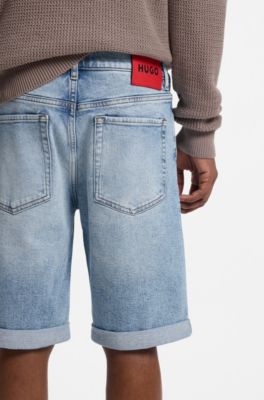 テーパードフィット ショートパンツ ブライトブルー ストレッチデニム, ライトブルー