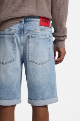 Hugo Tapered-fit shorts in bright-blue stretch denim herr – bild 3