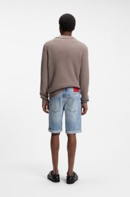 Tapered-fit shorts in bright-blue stretch denim, Light Blue
