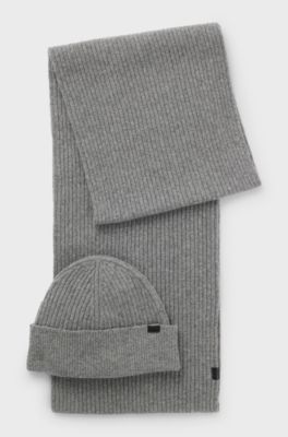 Geschenk-Set aus M&uuml;tze und Schal, Silber