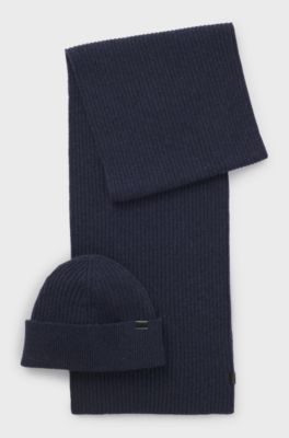 Coffret cadeau compos&eacute; d'un chapeau et d'une &eacute;charpe, Bleu fonc&eacute;