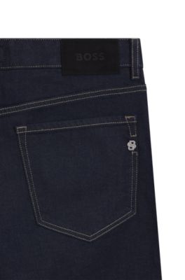 Straight-fit jeans in indigo stretch denim, Dark Blue
