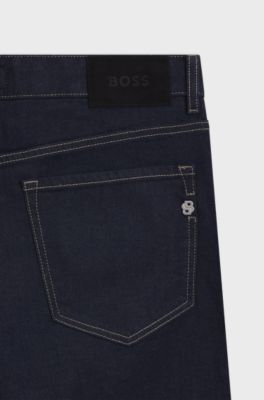 Straight-fit jeans in indigo stretch denim, Dark Blue