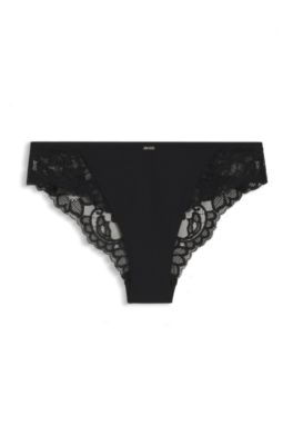 Regular-rise briefs with lace and mesh pleating, Black