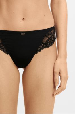 Lace briefs with mesh pleating details, Black