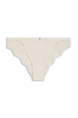 Regular-rise briefs with lace and mesh pleating, White