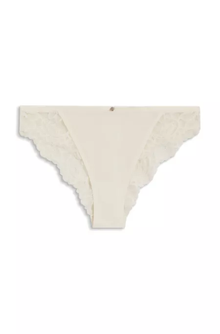 Regular-rise briefs with lace and mesh pleating