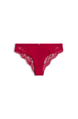 Lace briefs with mesh pleating details, Red