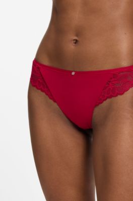 Lace briefs with mesh pleating details, Red