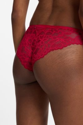 Lace briefs with mesh pleating details, Red