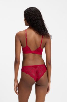Lace briefs with mesh pleating details, Red