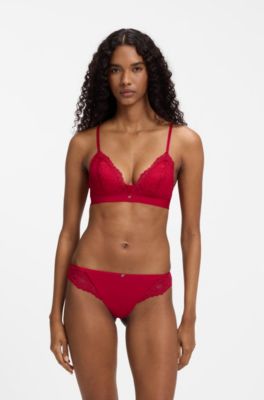 Lace briefs with mesh pleating details, Red
