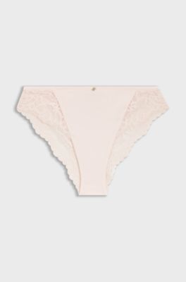 Kanten slip met mesh plooitjes, Lichtroze