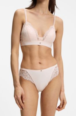 Lace briefs with mesh pleating details, light pink