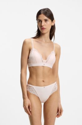 Kanten slip met mesh plooitjes, Lichtroze