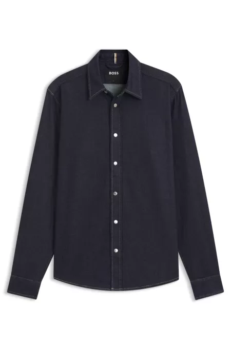 Regular-fit shirt in indigo stretch denim