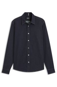 Regular-fit shirt in indigo stretch denim, Dark Blue