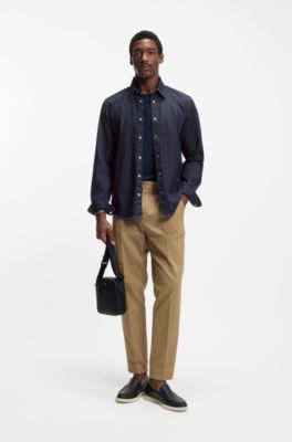 Regular-fit shirt in indigo stretch denim, Dark Blue