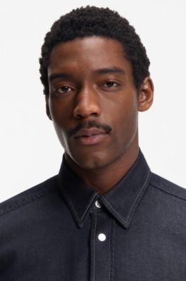 Regular-fit shirt in indigo stretch denim, Dark Blue