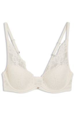Underwire bra with lace trims, White