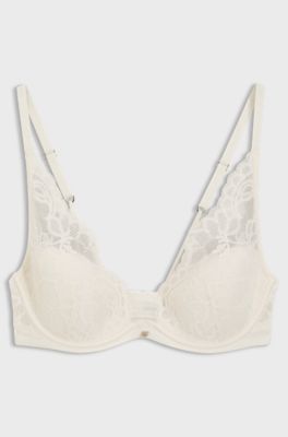 Underwire bra with lace trims, White
