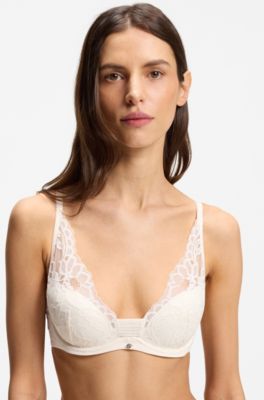Underwire bra with lace trims, Natural