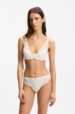 Underwire bra with lace trims, Natural