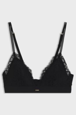Premium Spitzen-Bralette mit plissiertem Mesh, Schwarz