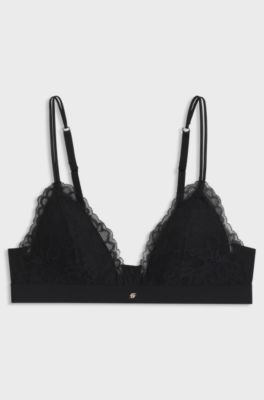 Premium Spitzen-Bralette mit plissiertem Mesh, Schwarz