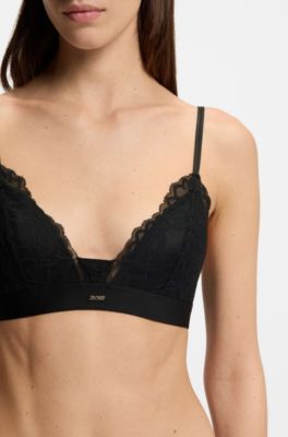 Premium Spitzen-Bralette mit plissiertem Mesh, Schwarz