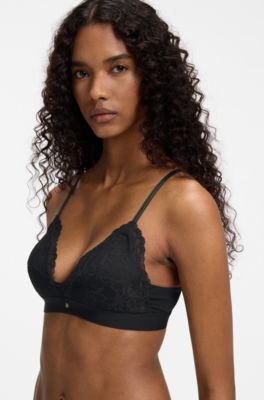 Premium lace bralette with mesh pleating, Black
