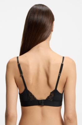 Premium Spitzen-Bralette mit plissiertem Mesh, Schwarz