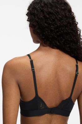 Premium lace bralette with mesh pleating, Black