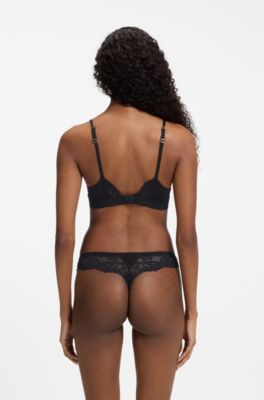 Premium lace bralette with mesh pleating, Black