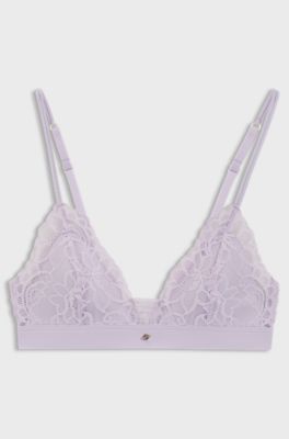 Premium kanten bralette met mesh plooitjes, Lichtpaars