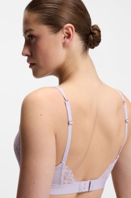 Bralette in pizzo di qualit&agrave; superiore con pieghe in rete, Luce viola