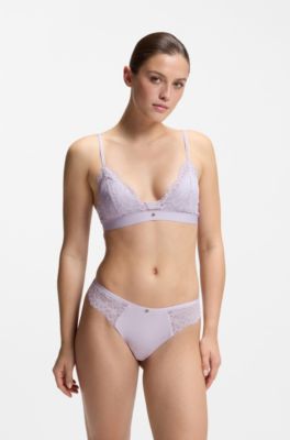 Premium kanten bralette met mesh plooitjes, Lichtpaars