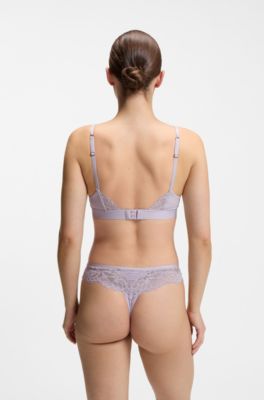 Bralette in pizzo di qualit&agrave; superiore con pieghe in rete, Luce viola