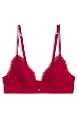 Premium lace bralette with mesh pleating, Red
