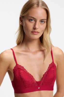 Premium lace bralette with mesh pleating, Red