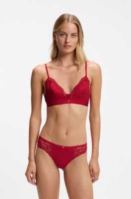 Premium lace bralette with mesh pleating, Red