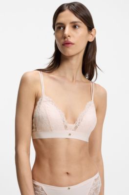Premium lace bralette with mesh pleating, light pink