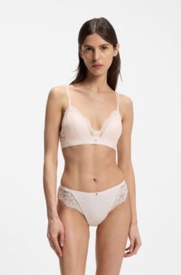 Premium lace bralette with mesh pleating, light pink