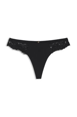Lace briefs with mesh pleating and gold charm