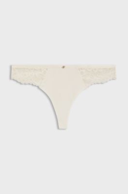 Braguitas de encaje con detalles plisados de malla y colgante dorado, Blanco