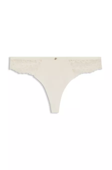 Lace briefs with mesh pleating and gold charm
